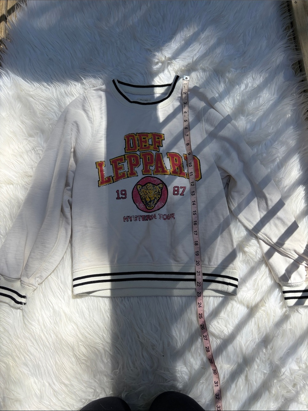 Pilcro Anthropologie Def Leppard Graphic Sweatshirt in Ivory with Black Trim